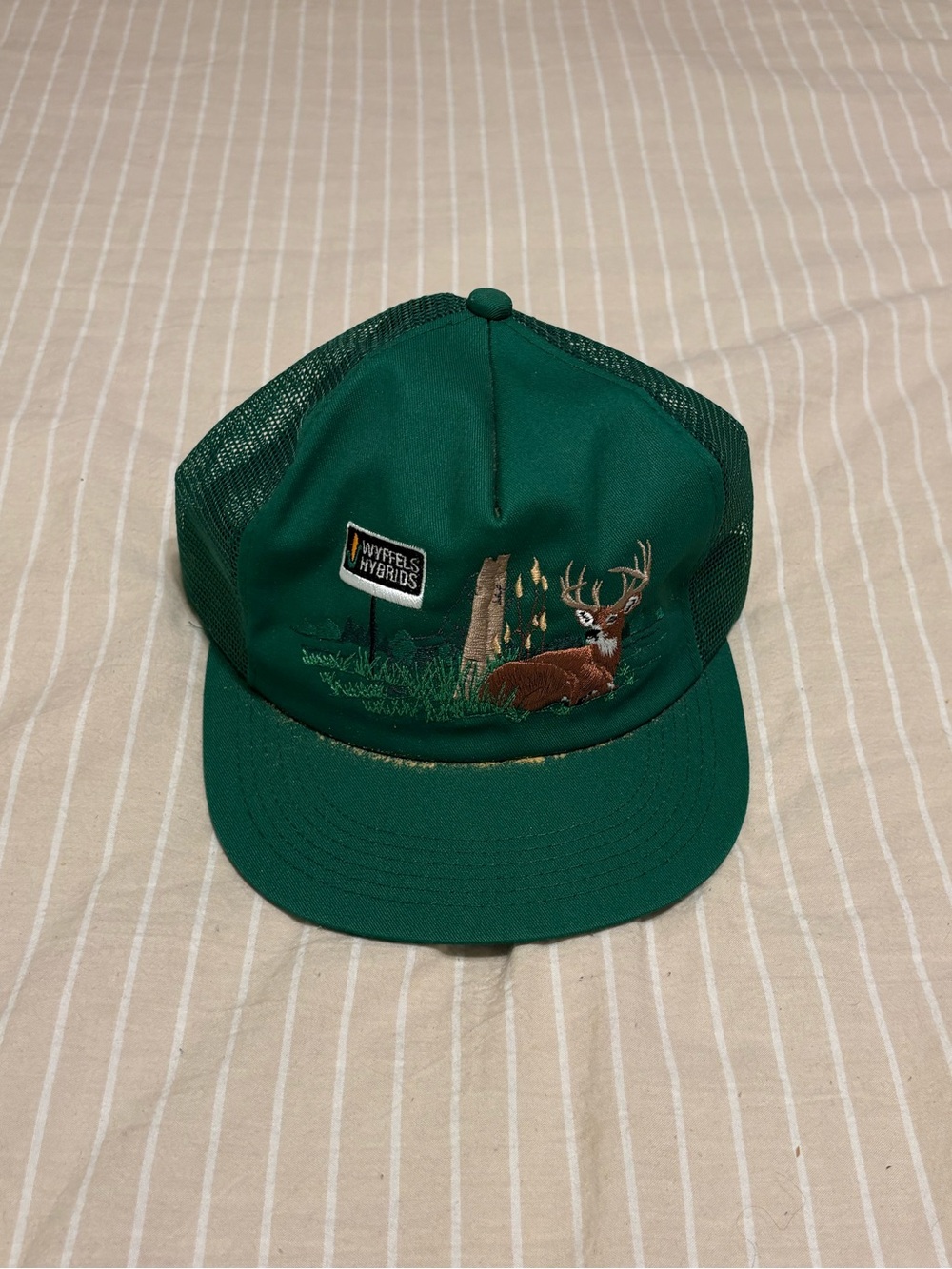 Green Mesh Trucker Hat with Deer Embroidery